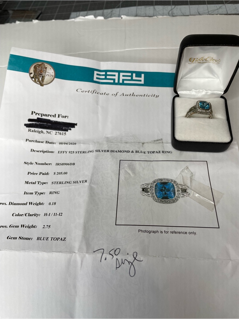 Effy Blue Topaz Halo Diamond Sterling Silver Ring Size 7.5 - Picture 6 of 14